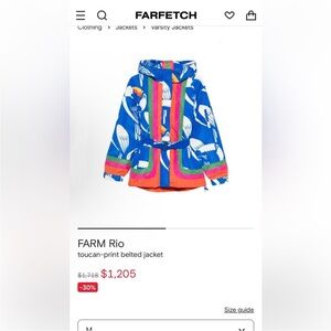 Farm Rio Blue Toucans Ski Jacket. Never worn.Brand New without tag .